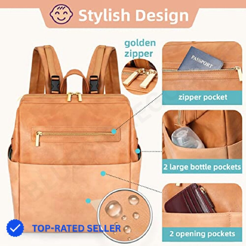 Leather Diaper Bag Backpack Multifunction Laptop … - image 6